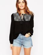 Asos Festival Embroidered Folk Top - Black