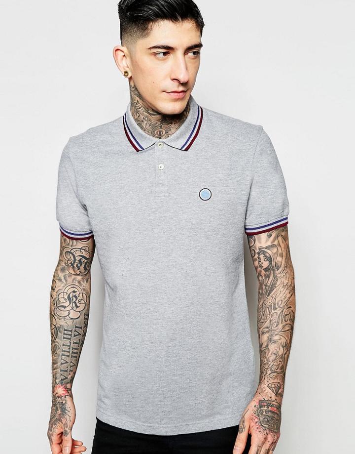 Pretty Green Polo With Contrast Tipping In Gray - Gray