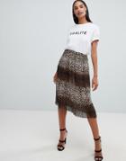 Boohoo Pleated Midi Skirt In Leopard - Multi