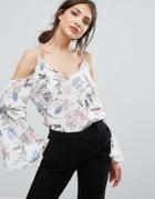 New Look Floral Print Cold Shoulder Top - White