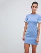 Asos Design Scuba Mini Dress With Embellished Sleeves - Blue