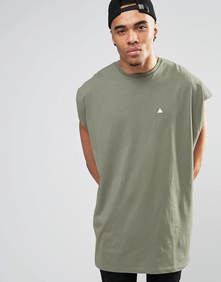 Asos Super Oversized Sleeveless T-shirt With Logo In Pale Green - Mangrove