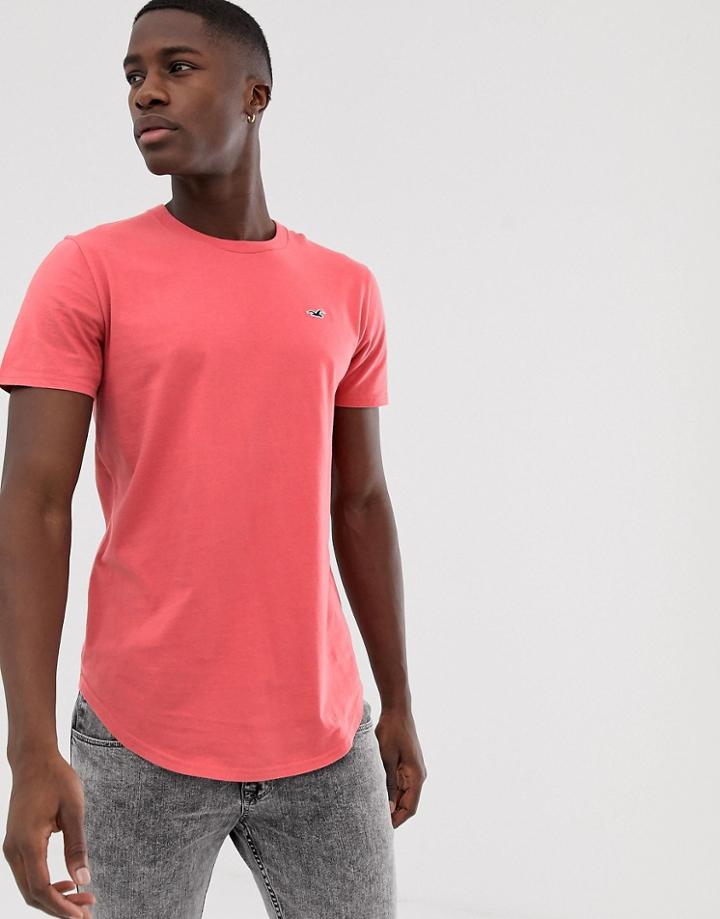 Hollister Icon Logo Curved Hem T-shirt In Salmon Pink - Pink