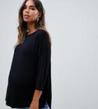 Asos Design Maternity Top With 3/4 Sleeves In Drapey Fabric In Black - Black