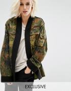 Reclaimed Vintage Military Camo Kimono With Contrast Band - Green