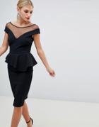 City Goddess Peplum Midi Dress With Embellished Detail - Black