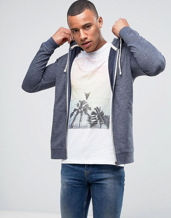 Jack & Jones Vintage Zip Through Hoodie In Recycled Jersey - Navy