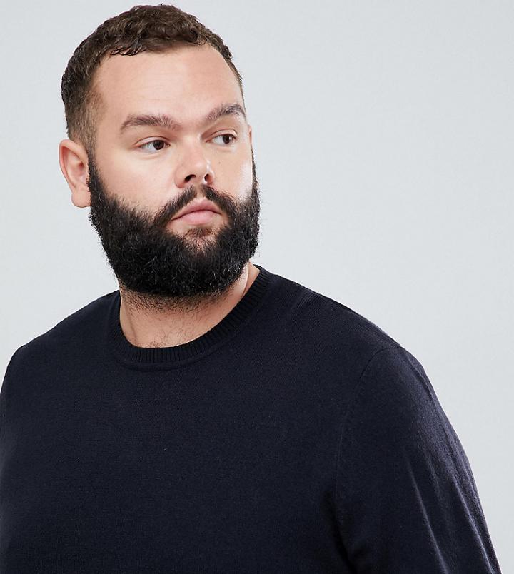 Asos Design Plus Crew Sweater In Navy - Navy