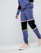 Asos Knitted Co-ord Color Block Joggers With Mesh Panel - Blue