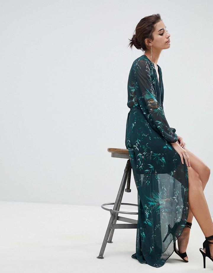 Hope & Ivy Long Sleeve Wrap Dress - Green