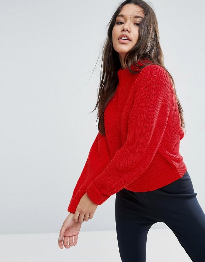 Asos Cropped Sweater In Chunky Knit - Pink