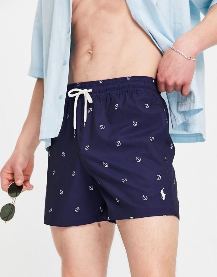 Polo Ralph Lauren Traveler All Over Anchor Print Swim Shorts In Blue-blues