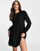 New Look Long Sleeve Mini Jersey Smock Dress In Black