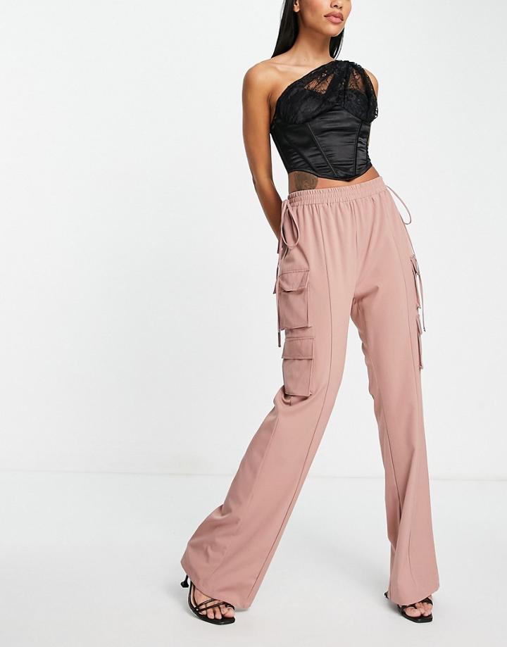 I Saw It First Tie Waist Cargo Pants In Mauve-purple