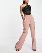 I Saw It First Tie Waist Cargo Pants In Mauve-purple