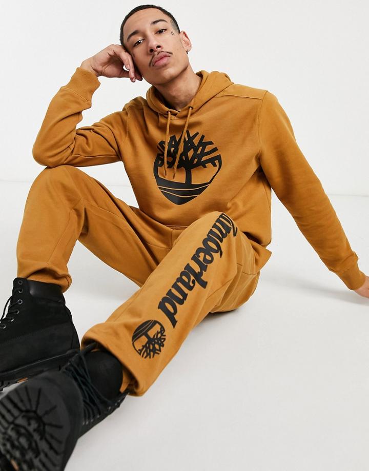 Timberland Core Tree Logo Hoodie In Beige-white