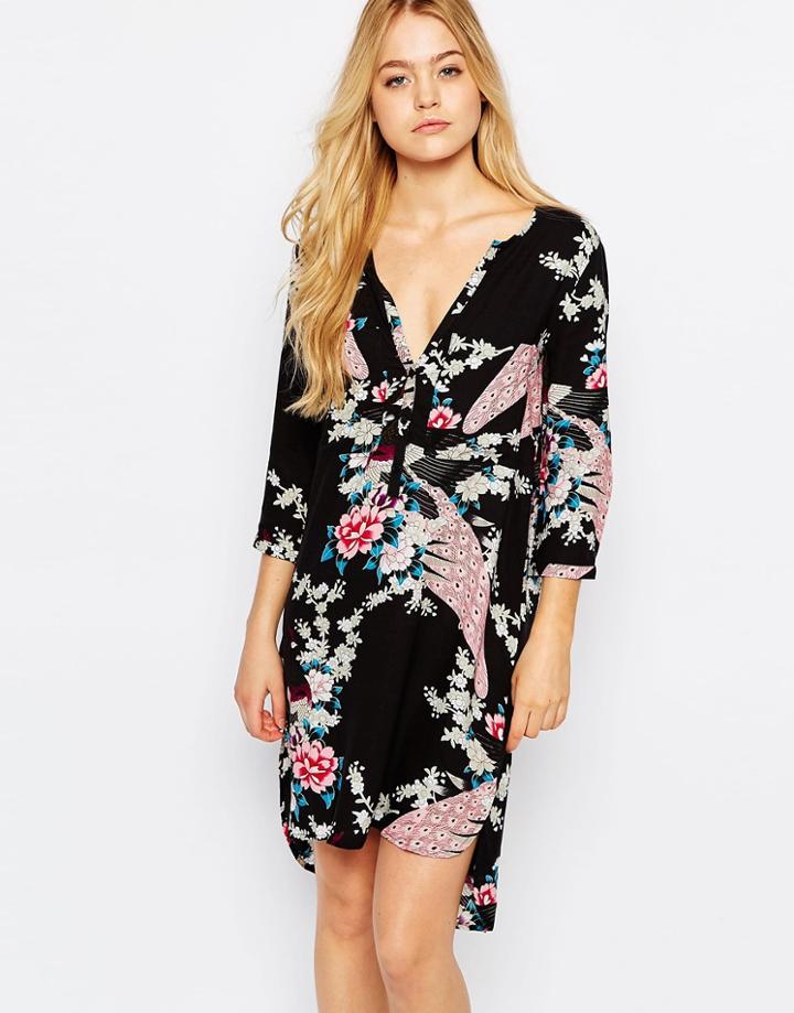 Jdy Floral Print Tunic Dress - Black