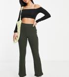 Noisy May Petite Ribbed Flared Pants In Khaki-green