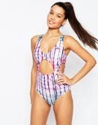 Asos Summer Tie Dye Keyhole Cut Out Swimsuit - Summer Tie Dye