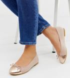 Asos Design Wide Fit Larva Toe Cap Ballet Flats-beige