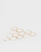 Asos Design Pack Of 12 Rings With Twist Details And Engraved Designs In Gold Tone - Gold
