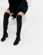 Miss Selfridge Over The Knee Chunky Heel Boots In Black - Black