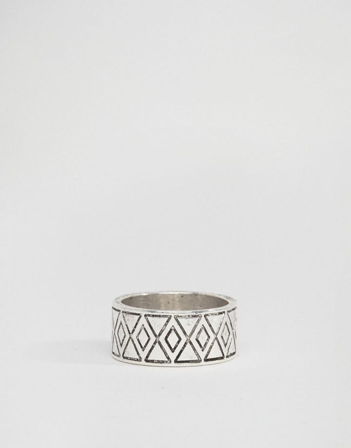 Asos Geo-tribal Pattern Ring In Silver - Silver