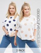 Asos Curve Oversized T-shirt With Spot Print 2 Pack - Multi