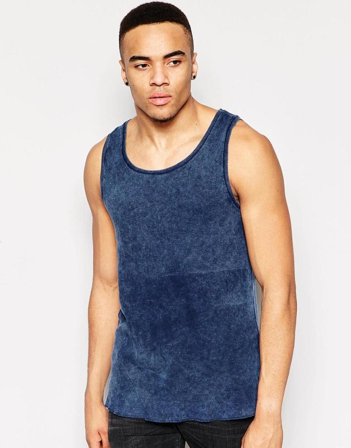 Asos Acid Wash Rib Muscle Tank - Blue