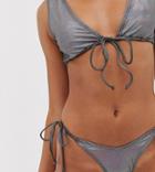 South Beach Exclusive Extreme Tie Up Bikini Bottom In Metallic Shine - Black