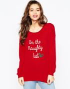 Asos Holidays Sweater In 'i'm On The Naughty List' - Red