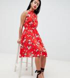 Boohoo Petite Floral Chiffon Dress - Red
