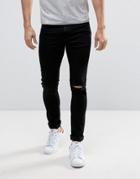 Asos Super Skinny Jeans With Single Busted Knee Rip In Black - Black