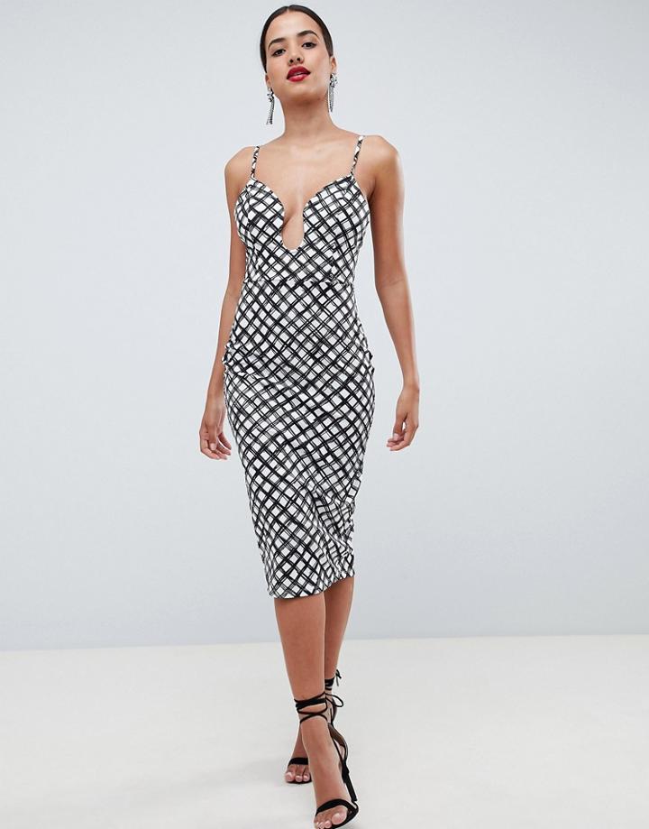 Asos Design U Bar Bodycon Dress In Mono Print - Multi