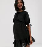 Asos Design Maternity Short Sleeve Mini Dress With Elasticated Waist - Black