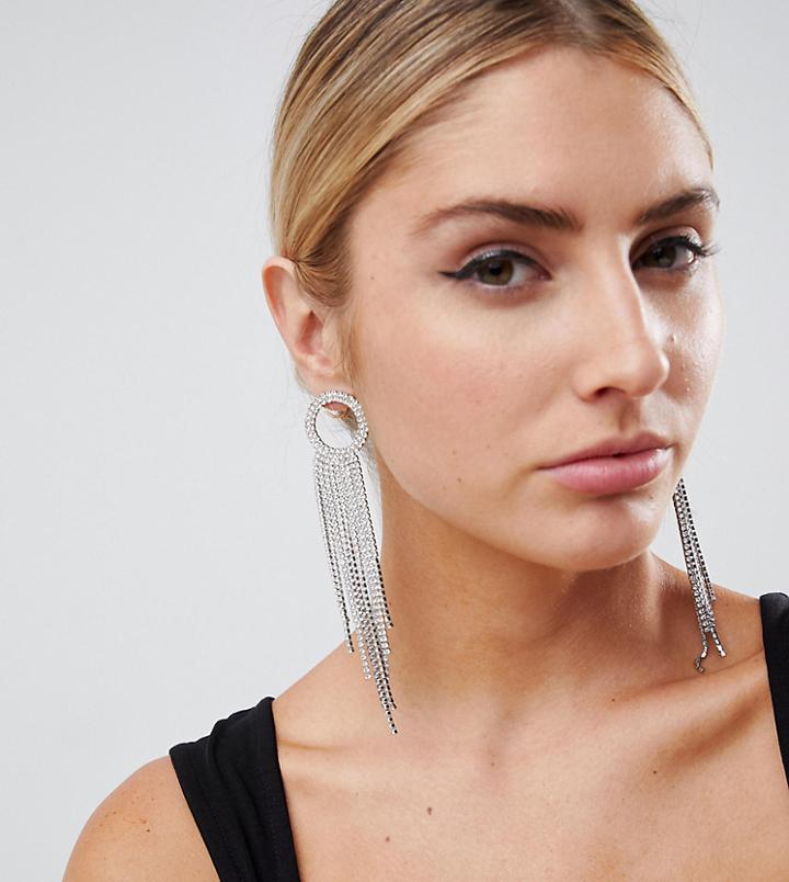 Designb London Crystal Drop Statement Earrings - Silver