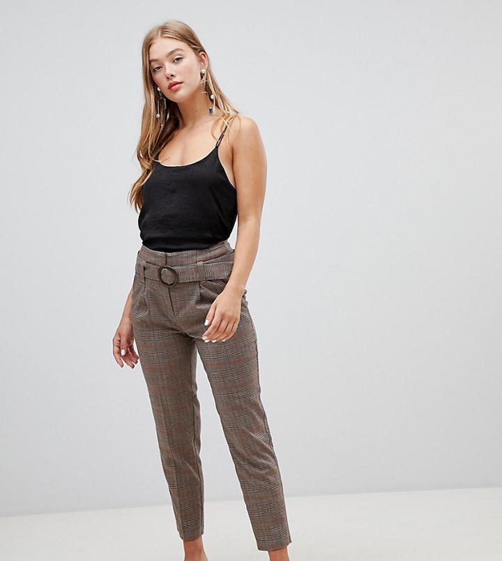 New Look Tie Waist Tapered Check Pants