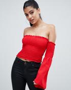 Ax Paris Bardot Top With Bell Sleeves - Red