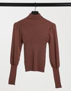 Asos Design Ribbed Sweater With High Neck In Brown
