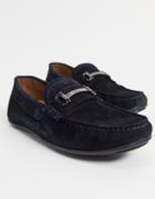 Silver Street Metal Trim Driving Shoes In Navy Suede