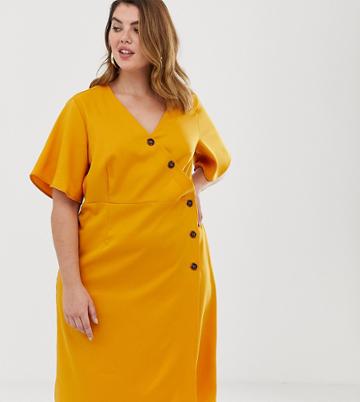 Unique21 Hero Button Wrap Dress - Yellow