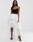 Chi Chi London Tiered Tulle Skirt-white