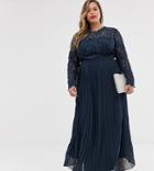Chi Chi London Plus Lace Maxi Dress With Scalloped Back In Navy - Navy