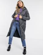 Brave Soul Jaz Satin Longline Puffer Jacket-gray
