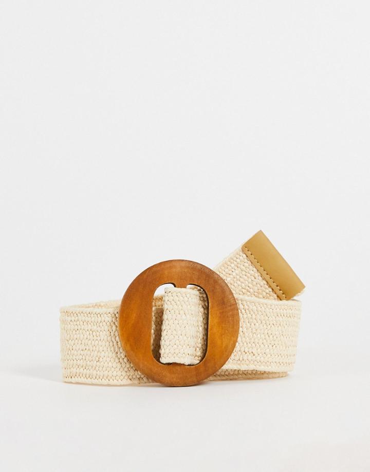 French Connection Straw Large Buckle Belt In Cream-white