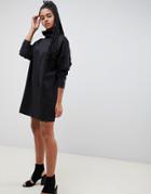Asos Design Funnel Neck Scuba Sweat Dress With Patch Pocket - Black