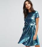 Tfnc T Shirt Mini Skater Dress In Two Tone Sequin-blue
