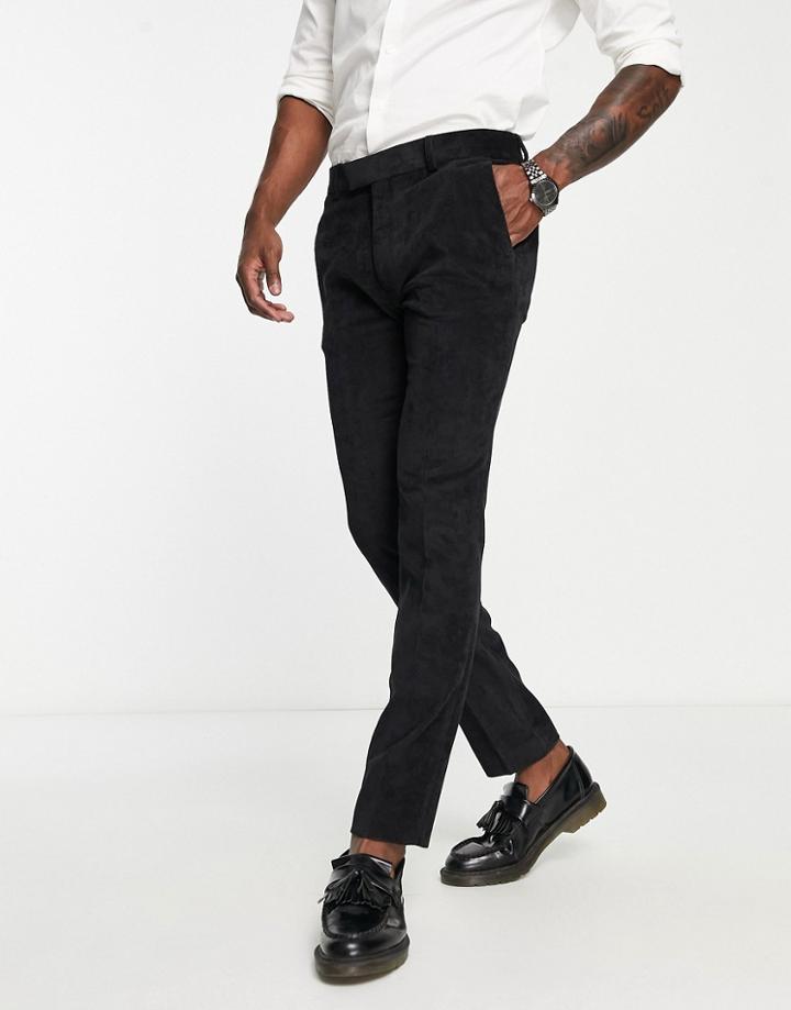 Topman Velvet Cord Suit Pants In Black
