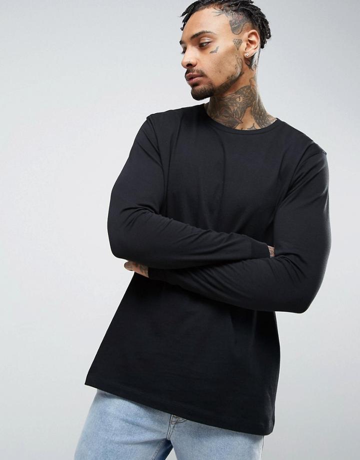 Asos Design Longline Skater Long Sleeve T-shirt In Black - Black