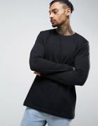 Asos Design Longline Skater Long Sleeve T-shirt In Black - Black
